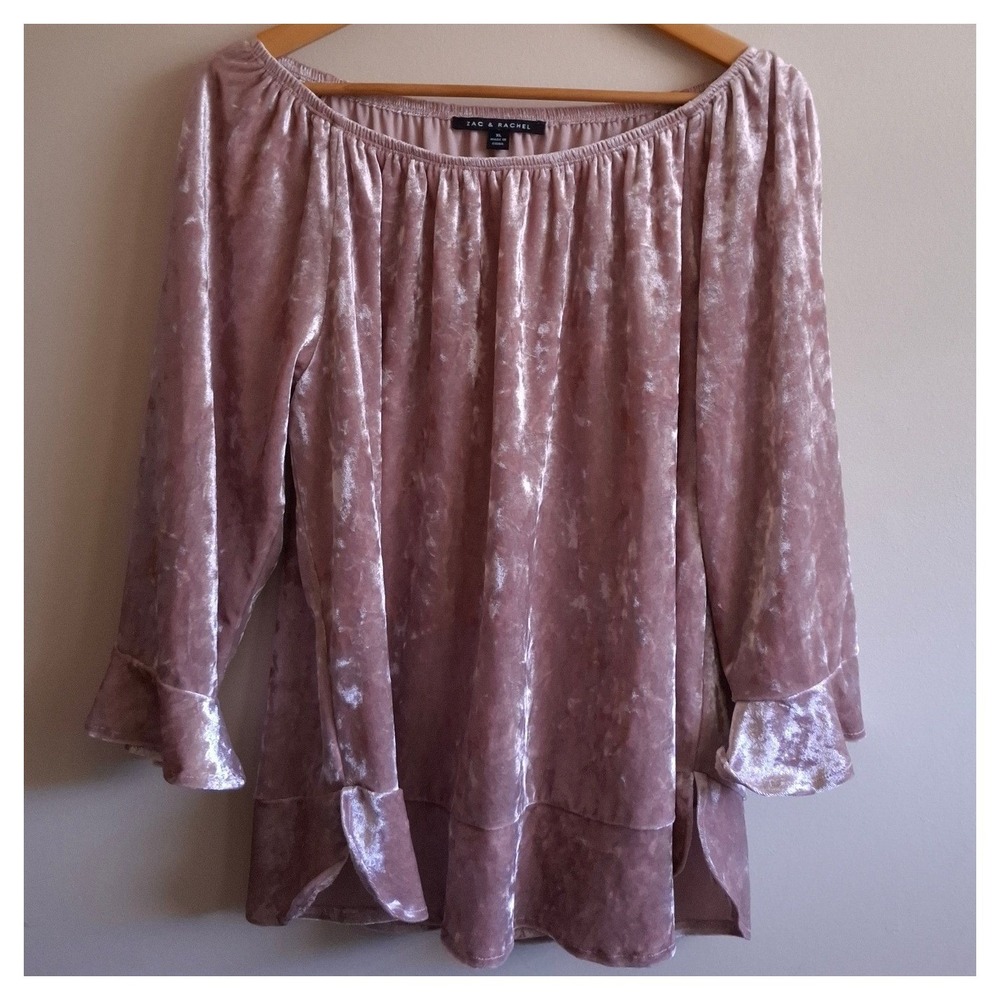 Pink Coquette Fairy Velour Tunic Romantic Y2K Glam Ruffle Hem Off Shoulder XL